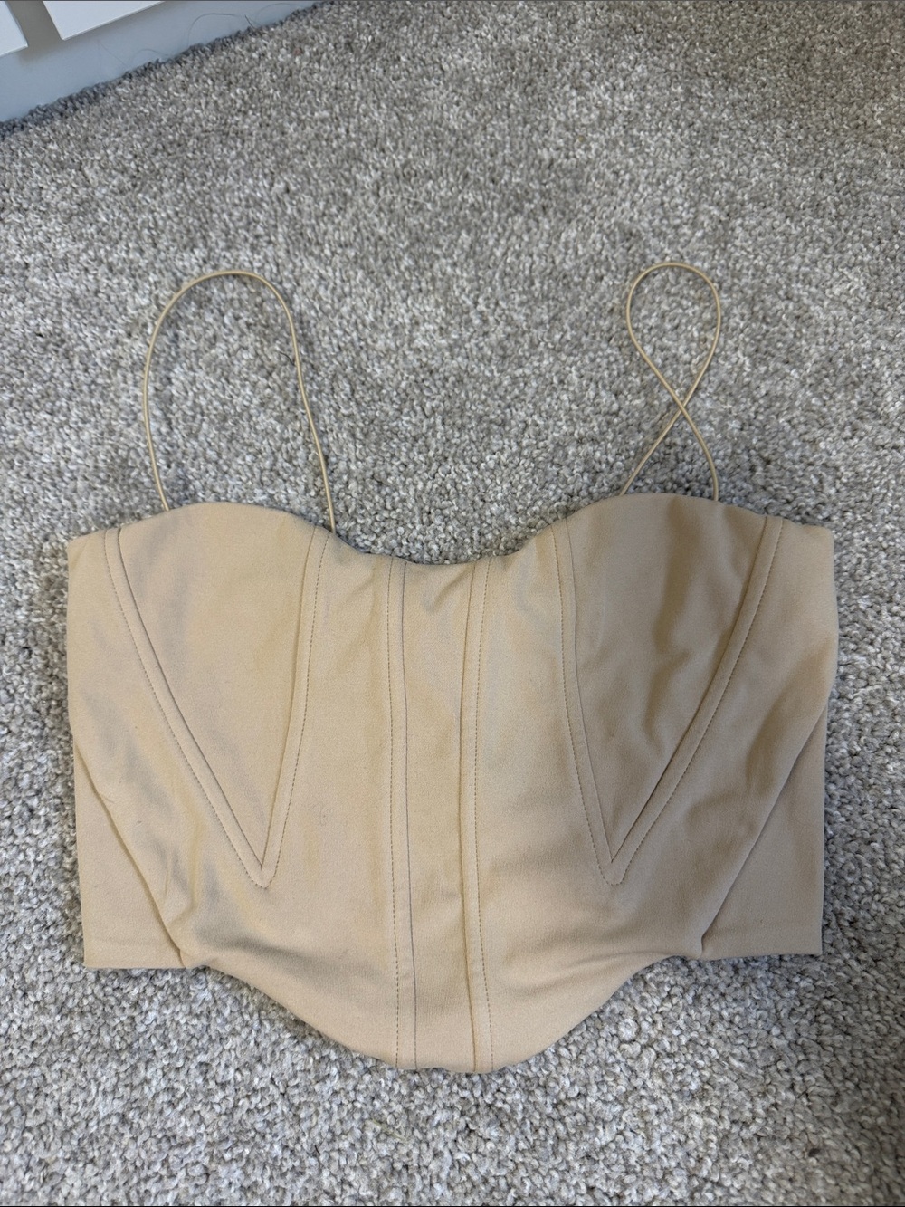 BootayBag Beige Bustier Crop Top with Spaghetti Straps